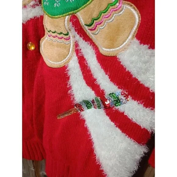 Ugly Christmas Sweater Gingerbread Man by 33 degrees Size Large Sequins Gems - Picture 7 of 9